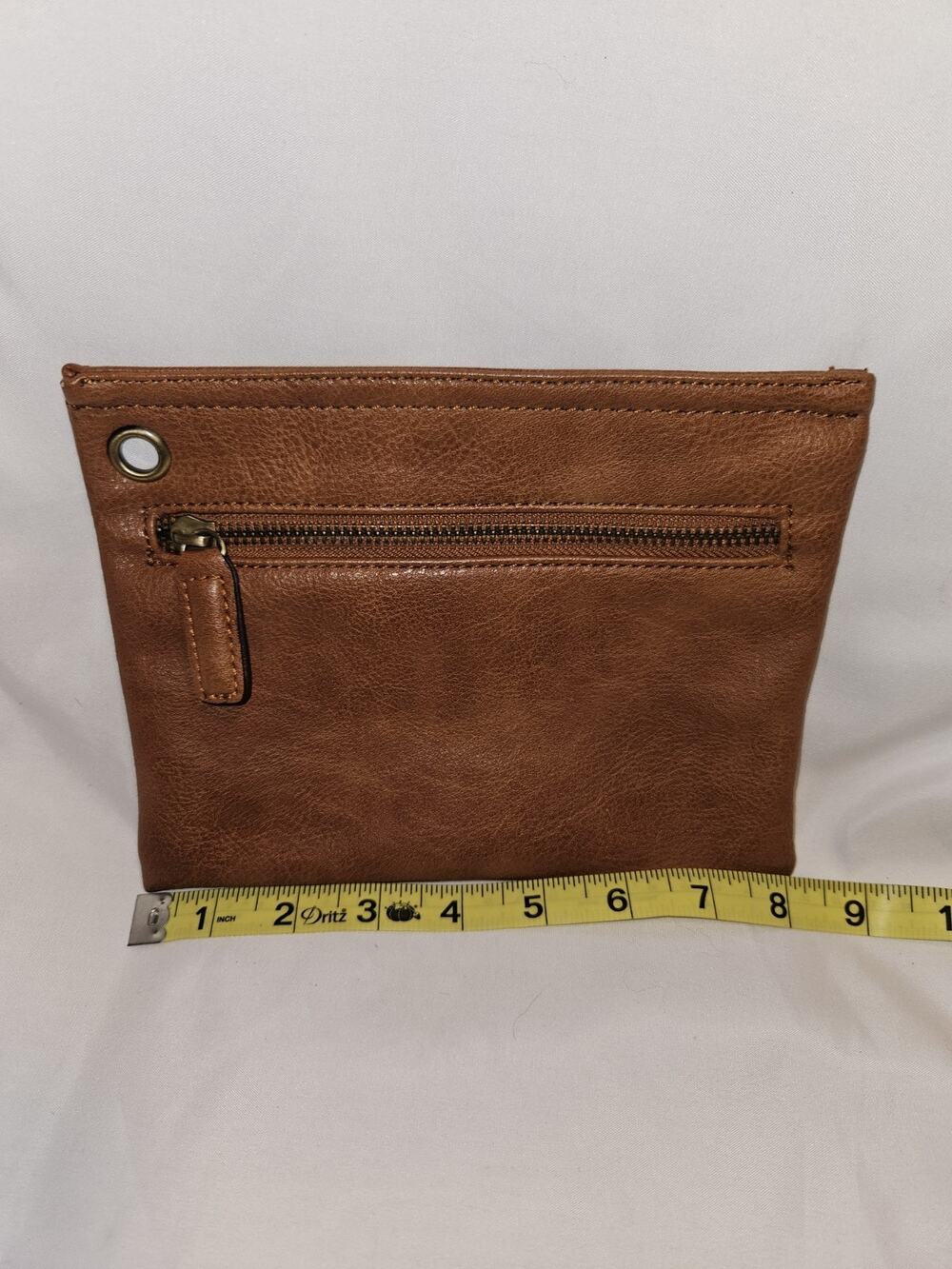 Street Level Vegan Leather Wristlet Clutch - Cognac Brown Pebbled Pouch Bag